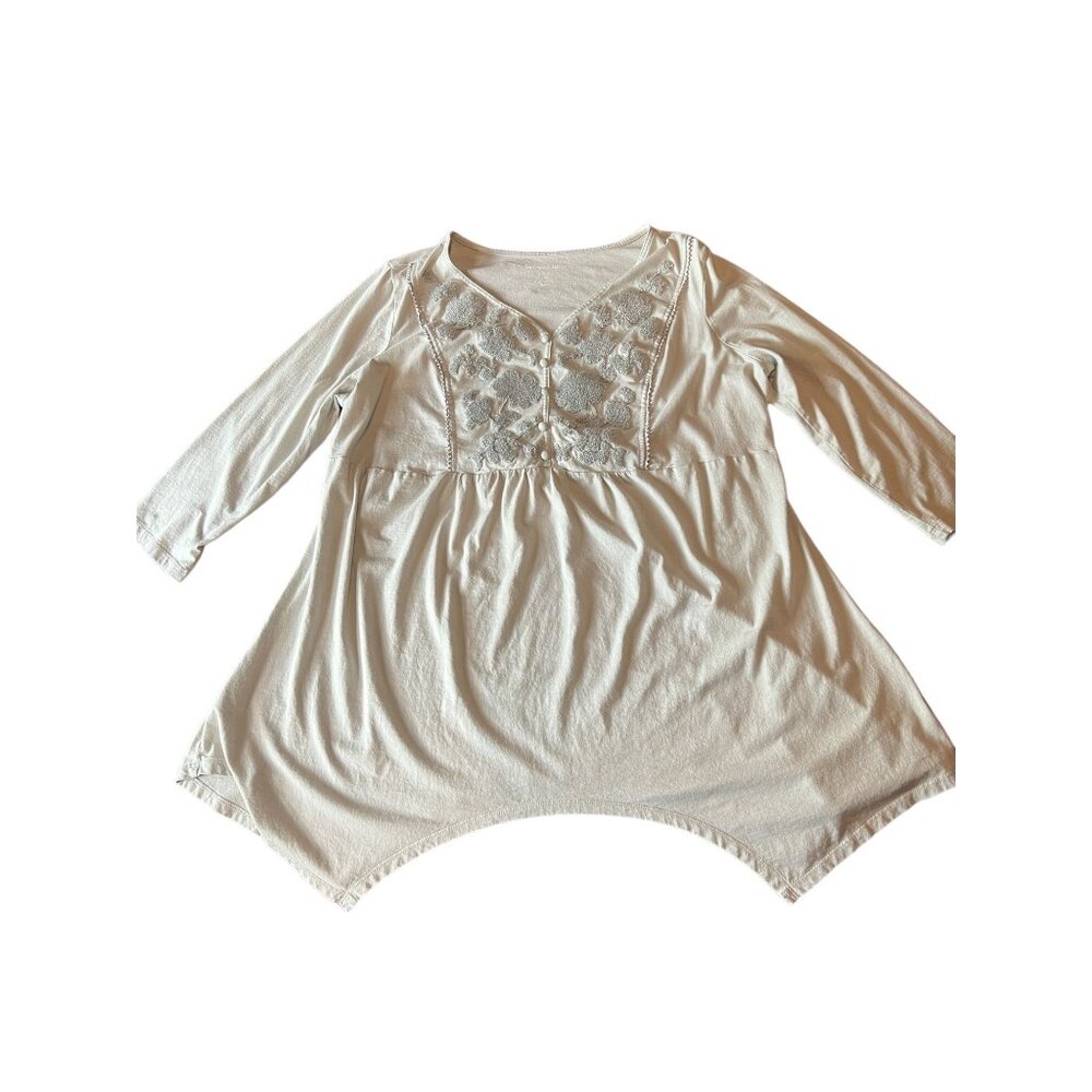 Woman Within Floral‎ Embroidered Tunic Top 14/16 sharkbite hem boho cottagecore
